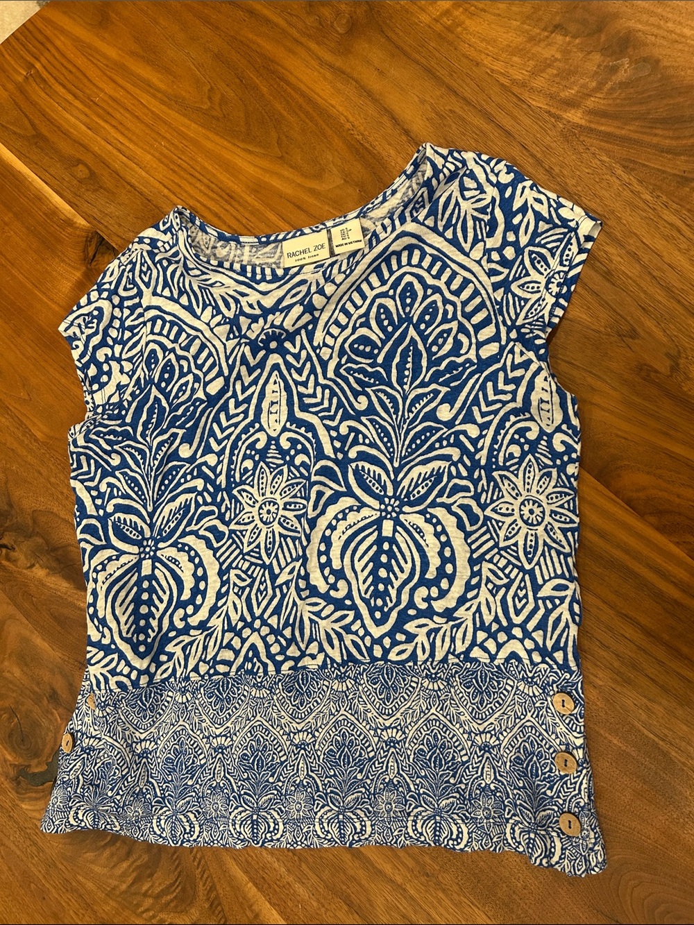 Rachel Zoe Blue & White Printed Cap Sleeve Top new without tags